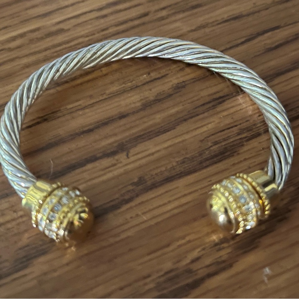 Premier Design silver cuff bracelet w/gold and diamond ends